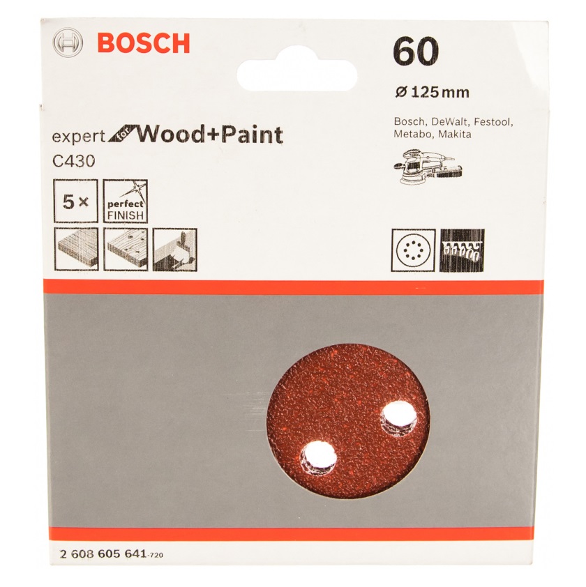 картинка Шлифовальный круг (шлифлист) по дереву и краске E.f.Wood+Paint d-125, K60 (5 шт.) Bosch 2608605641 (2 608 605 641) от интернет-магазина РемЗапчасти24