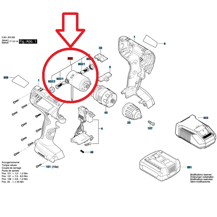 картинка Двигатель для шуруповерта GSB 140-LI, GSR 140-LI Bosch 160702266M (1 607 022 66M) от интернет-магазина РемЗапчасти24